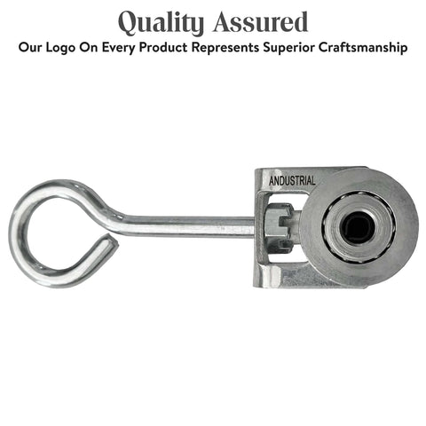 2 Wheels Trolley Assembly Rollers with Eye Hook Loop Silver Electro Galvanized Zinc Finish Top View Quality Assured Logo