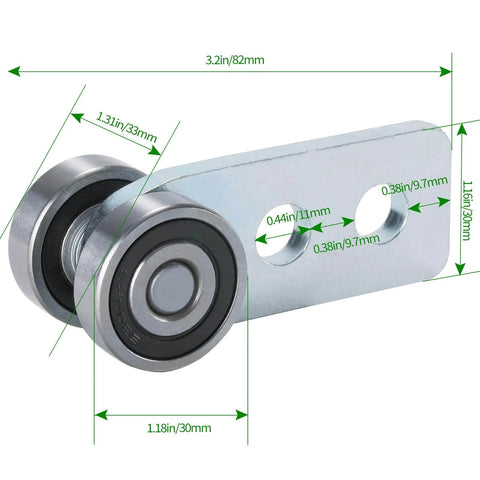 2 Wheel Trolley Assembly Rollers with Rubber Sealed Bearings Galvanized Steel Construction for 1-5/8 Inch Strut Channels shown with measurements