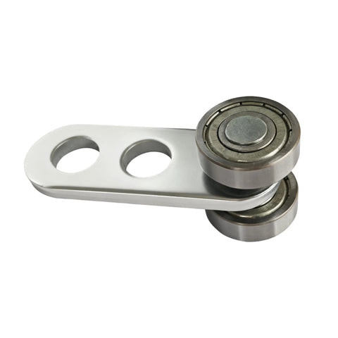 2 Wheel Silent Trolley Assembly Rollers with Deep Groove Bearings, galvanized steel, designed for 1-5/8 inch wide strut channels.