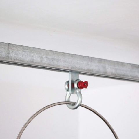 2 Wheel Trolley Assembly Rollers with Dual Bearings installed on strut channel, heavy duty galvanized carbon steel for ceiling rail