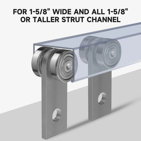 2 Wheel Trolley Assembly Rollers with Dual Bearings for 1-5/8 Inch & Taller Strut Channel on ceiling rail