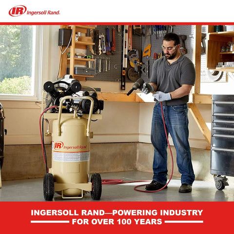Ingersoll Rand P1.5IU-A9 2hp 20 gal Single-Stage Compressor (115/1) 42663401 in a garage with a person inspecting it