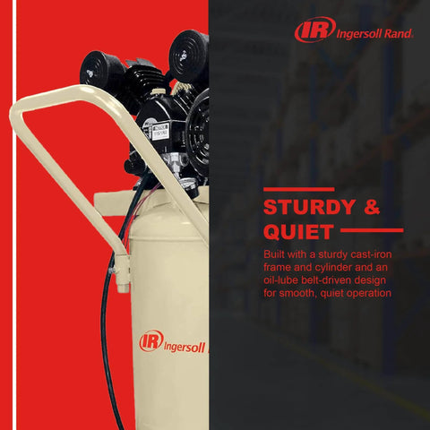 Ingersoll Rand P1.5IU-A9 2hp 20 gal Single-Stage Compressor (115/1) 42663401 with cast-iron frame and belt-driven pump