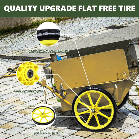 20 Inch Flat Free Tire and Wheel Set of 2 in yellow with solid polyurethane airless design featuring centered hub