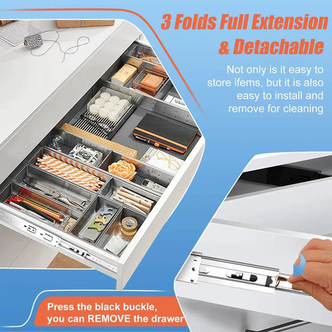 20 Inch Full Extension Ball Bearing Drawer Slides, 4 Pairs Side Mount 3 Fold Metal Dresser Runners, 100 LB Capacity in use in kitchen