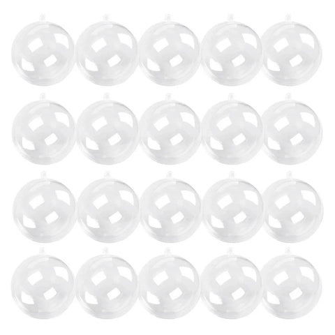 20 Pack 4-Inch Clear Plastic Fillable Ornaments Ball, for Christmas, Wedding, Party, Home Decor arranged in rows