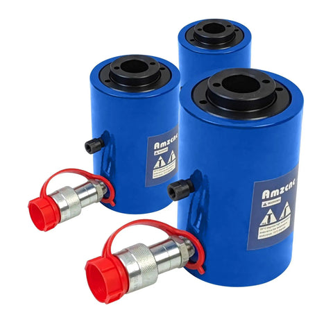20 Ton Hollow Hydraulic Cylinder Jack With 4 Inch Stroke For Heavy Duty Lifting Single Acting Ram 10000 PSI Max in blue