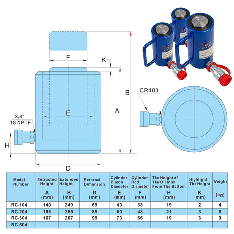 Diagram of 20 Ton Hydraulic Cylinder Ram Single Acting 4 Inch Stroke 20T Hydraulic Cylinder Jack Lifting Jack Ram Portable Single Acting