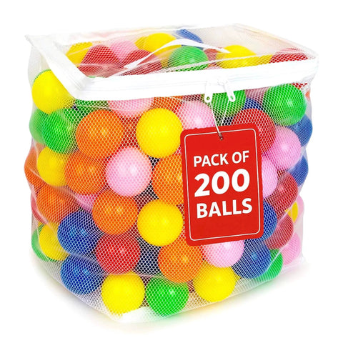 Pack of 200 Play Balls for Ball Pit, Plastic Crush Proof, Phthalate & BPA Free, Assorted Colors in mesh bag