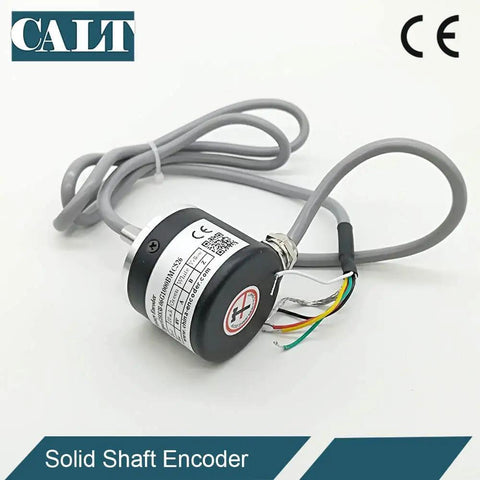 Rock Solid 2000 PPR Rotary Encoder with 38mm body, 6mm solid shaft, line driver ABZ output, 5V supply, for precision motion control.