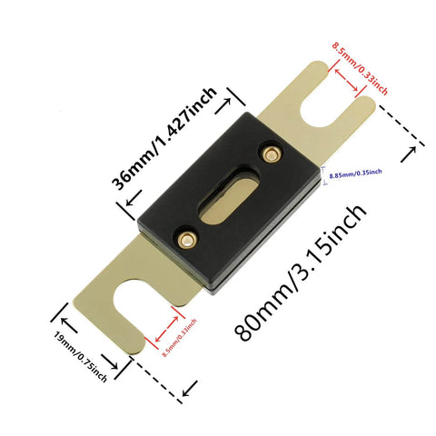 Top view of 200 Amp 32 VDC ANL blade fuse in gold tone from Beef Up Your Car Audio System With This 200 Amp 32 VDC ANL Blade Fuse Pack Of 3 Gold Tone Plated Metal Fuses Heavy Duty Heat Resistant Protection For Amplifiers And Wiring