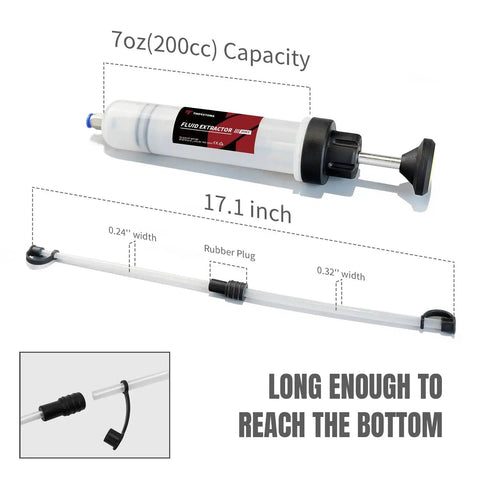 200cc Manual Fluid Extractor Pump For Automotive Oil Changes With Two PVC Suction Tubes Reaching Up To 40 Cm Includes 0.24 Inch OD And 0.32 Inch OD Extension Tubes