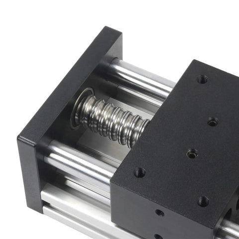 Close-up of 200mm CNC Linear Stage Actuator With Double Optical Axis And 1605 Ball Screw Dual Rails for precise CNC router machines.