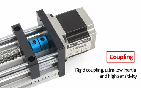 Close-up of 200mm CNC Linear Stage Actuator with Nema23 Stepper Motor and 1605 Ball Screw on dual optical axis