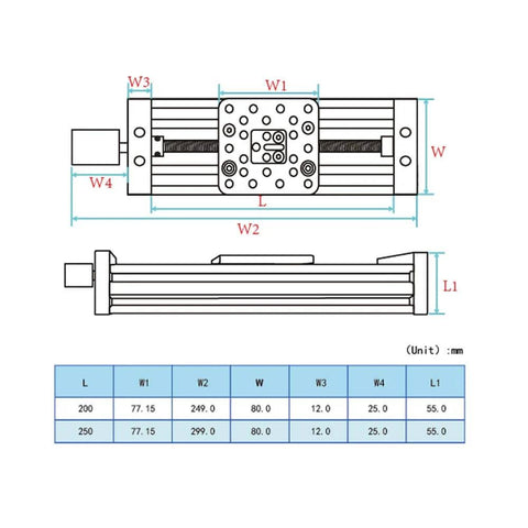 Diagram of 200mm 4080U Screw Slide Table Linear Actuator Kit Linear Module for 3D Printer DIY/CNC Router Parts X Y Z Axis
