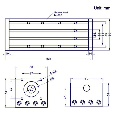 Technical drawing of 200mm Effective Stroke Length Double Linear Rail Guide with SFU1605 Ballscrew for CNC X Y Z Linear Stage Actuator