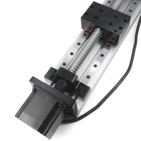 Close-up of 200mm Effective Stroke Length Double Linear Rail Guide with Square Linear Rails Ballscrew SFU1605 Nema 23 Stepper Motor