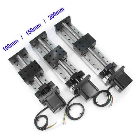 Front view of 200mm Effective Stroke Length Double Linear Rail Guide with Square Linear Rails Ballscrew SFU1605 and Nema 23 Stepper Motor for CNC Router Parts X Y Z Linear Stage Actuator