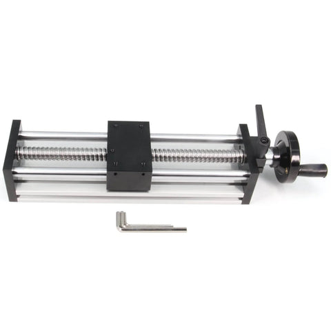 200mm Effective Travel Dual Optical Axis Manual Sliding Table with SFU1605 Ball Screw, Linear Rail Guide and Handwheel