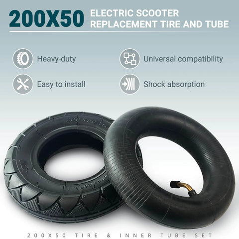 200X50 / 8" X 2" | 2 Tire & 2 Inner Tube Set for Electric Scooter, showing heavy-duty and universal compatibility features