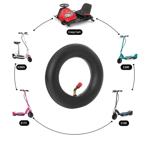 200X50 Inner Tube for Crazy Cart XL DLX Shift Go Cart and electric scooters E200, E200S, E175, E100 displayed with vehicles
