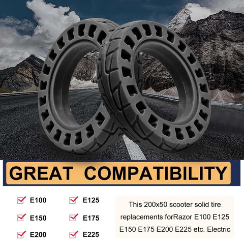 200x50 Solid Tire, 200x50 8''x2'' Scooter Replacement Wheels for Crazy Cart E100 E125 E150 E175 E200 E200s E225