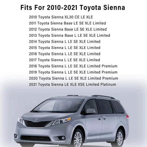 2010-2021 Toyota Sienna compatible models list with image of Toyota Sienna van