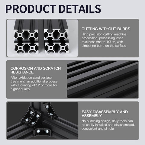 8pcs 1000mm 2040 V-Slot Extrusion Aluminum Profile, Anodized Linear Rail for 3D Printer Frame product details with close-up view