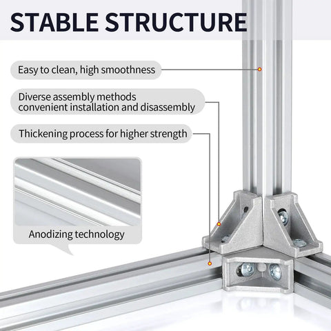 Four 600mm 2040 V-slot aluminum profiles with anodized finish, showing corner assembly and structure features for easy installation.