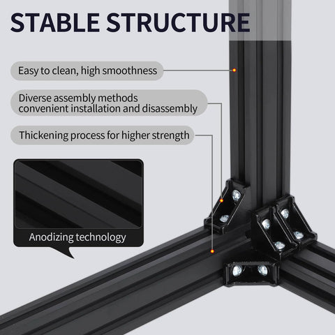 Close-up of 8pcs 1000mm 2040 V-Slot Extrusion Aluminum Profile highlighting stability, anodizing technology, and high smoothness features.