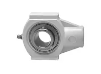 Front view of 1-1/4 in Stainless Set Screw RF Single-Row Sealed Ball Bearing, Black Polymer Washdown Housing, Double-Lip RF Seal with Slinger.