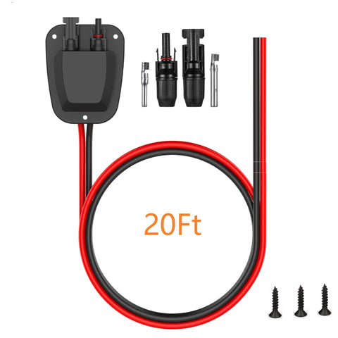 Rugged 20Ft 10AWG Solar Panel Extension Cable With Double Cable Entry Gland And IP68 Waterproof Connectors Perfect For RVs Campervans