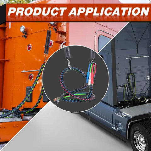 20 Inch Double Tender Spring Kit With 3-In-1 Hose Holder And 3-Hole Clamp Holder For Heavy Duty Semi Truck Air Lines Kit shown in use on semi trucks.