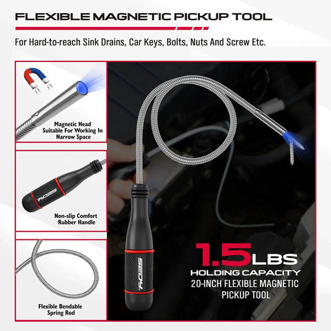 Stay organized and save time with this four-pack telescoping magnetic pickup tool set featuring a 20 inch reach, 1.5 lb lift, and three magnetic trays (3, 4, and 6 inches) to grab metal parts, screws, nails, and debris in garage, workshop