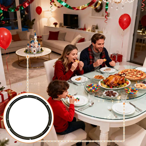 Family dining table with 20 Inch Lazy Susan Bearing Base With 450 Lb Load Capacity Heavy Duty Silent Turntable Ring for Dining Tables And DIY Projects