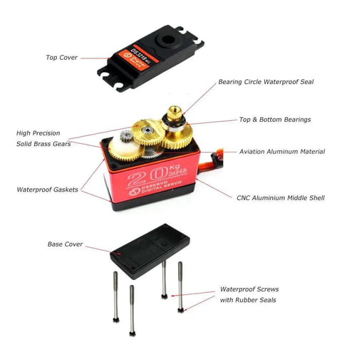 20KG Digital Servo High Torque Full Metal Gear Waterproof for RC Model DIY, DS3218MG,Control Angle 270°, components detailed