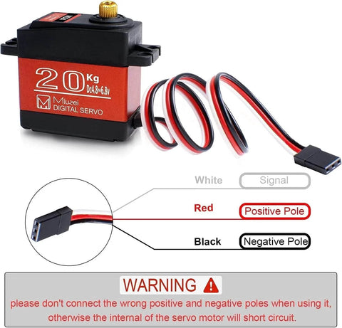 20KG Servo Motor High Torque Digital Servo Metal Gear Waterproof for 1/8, 1/10 RC Model DIY Car Robot, DS3218, Control Angle 270 Degree with wiring diagram.
