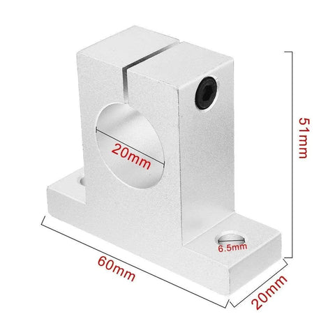 Pack Of 4 SK20 Aluminum Linear Motion Rail Clamping Guides For 20mm Shafts showing detailed dimensions