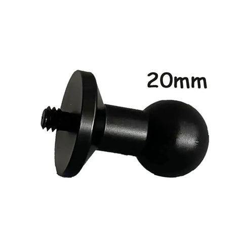Universal Ball Head Mount Adapter for Action Cameras, 20mm to 1/4 inch screw, black aluminum alloy, side view.