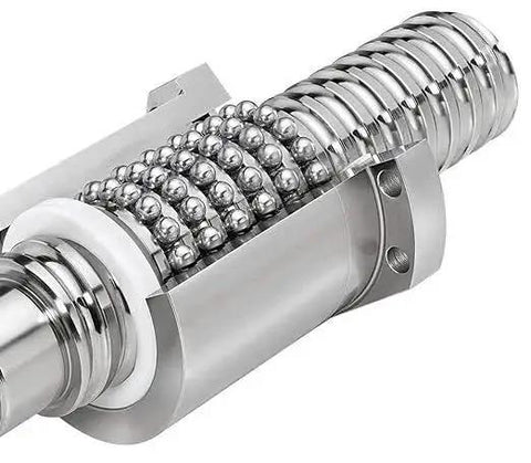 Close-up of 20mm Ball Screw SFU2005 Anti Backlash with 5mm Lead for Linear Motion, showing metal nut and screw threads.