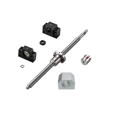 20mm Ballscrew Kit SFU2005 RM2005 Anti-Backlash Ball Screw, L 59.06 inch / 1500mm, with nut, coupler, and BK/BF15 supports for CNC machine.