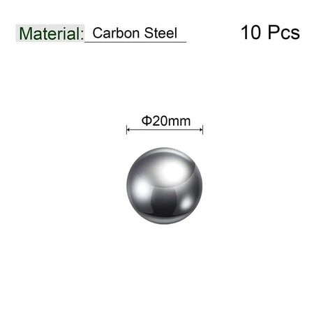 Image of one 20mm carbon steel bearing ball, part of a 10pcs pack, precision polished for bearings and DIY projects.
