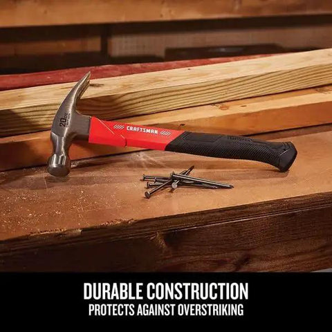 Fiberglass Hammer 20 Ounce With Overstrike Guard And Secure Comfort Grip For Construction And Remodeling Projects Ideal For Driving Nails Durable Head With Impact Absorbing Fiberglass Handle Reduces Vibration For Pro Contractors And DIY Enthusiasts