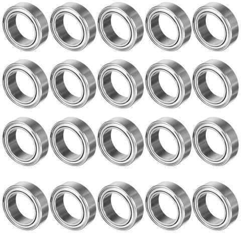 20pcs MR128ZZ 8mmx12mmx3.5mm Double Shielded Miniature Deep Groove Ball Bearings arranged in rows, chrome steel finish