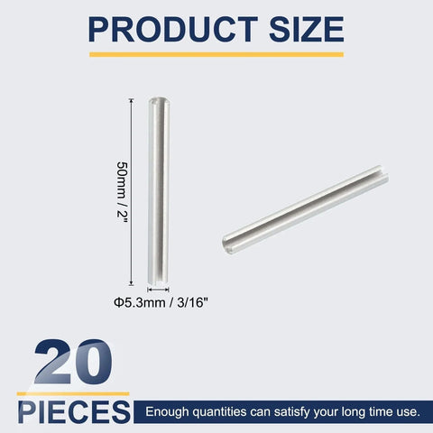 Slotted Spring Pin, 20 Pcs 3/16" x 2" (5.3mm x 50mm) 304 Stainless Steel Split Roll Pins Spring Dowel, product size details.