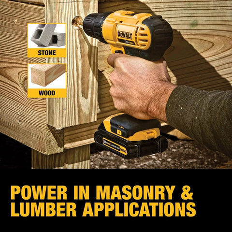 20V Max Cordless Drill Driver Set with Two Speed Transmission used in wood drilling application