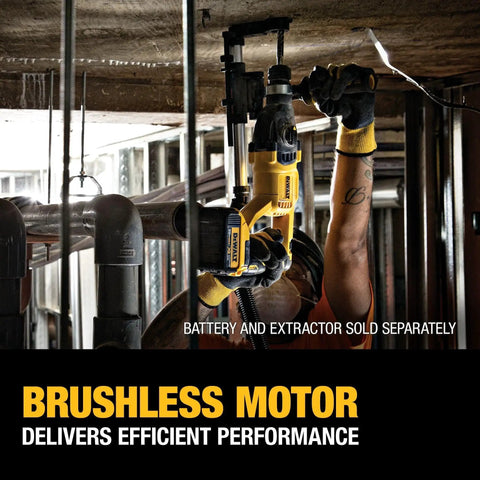 Person using Efficient 20V Max SDS Plus 1 In Rotary Hammer with D-Handle for concrete drilling on a ceiling