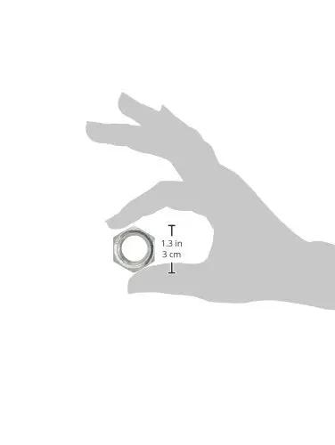 Hand holding Thin Pattern Nylon Insert Lock Nut 3/4-16 Zinc Plated Steel Nylock Nut, showing size, for automotive machinery projects.