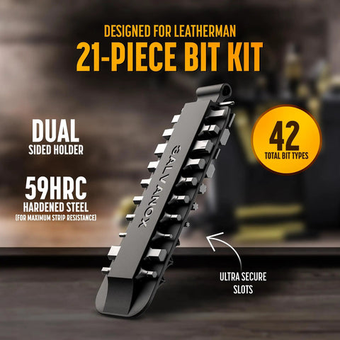 Flat Bit Set For Leatherman Multitools, 21-Piece Galvanox Hardened S2 59HRC Bits Including Slot Torx Phillips Hex Pozi