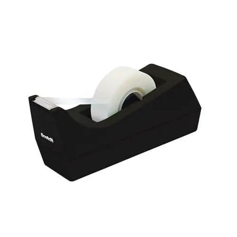 Desktop Tape Dispenser, Black Polystyrene, Weighted Base, One-Hand Dispensing, Refillable 1-in Core Fits 0.75 in (19 mm) Tape
